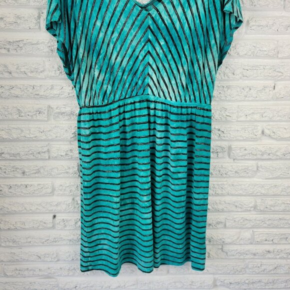 Style & Co Womens Dress 0X Plus Cap Sleeve Knee Length Blue Stripe STR85E - Picture 5 of 10
